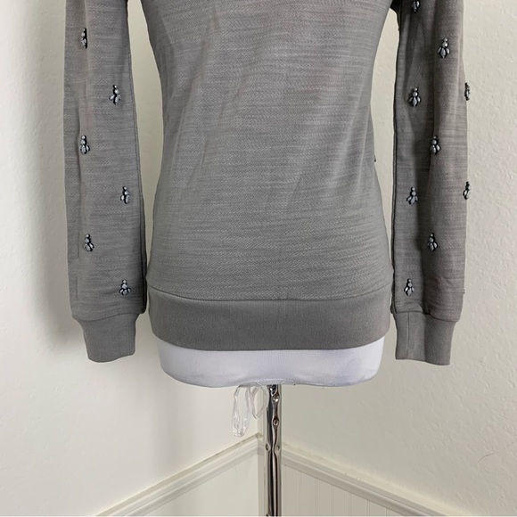 J. Crew Bejeweled Gray Pullover Sweatshirt Size XXS Embellished Cotton - Picture 8 of 16
